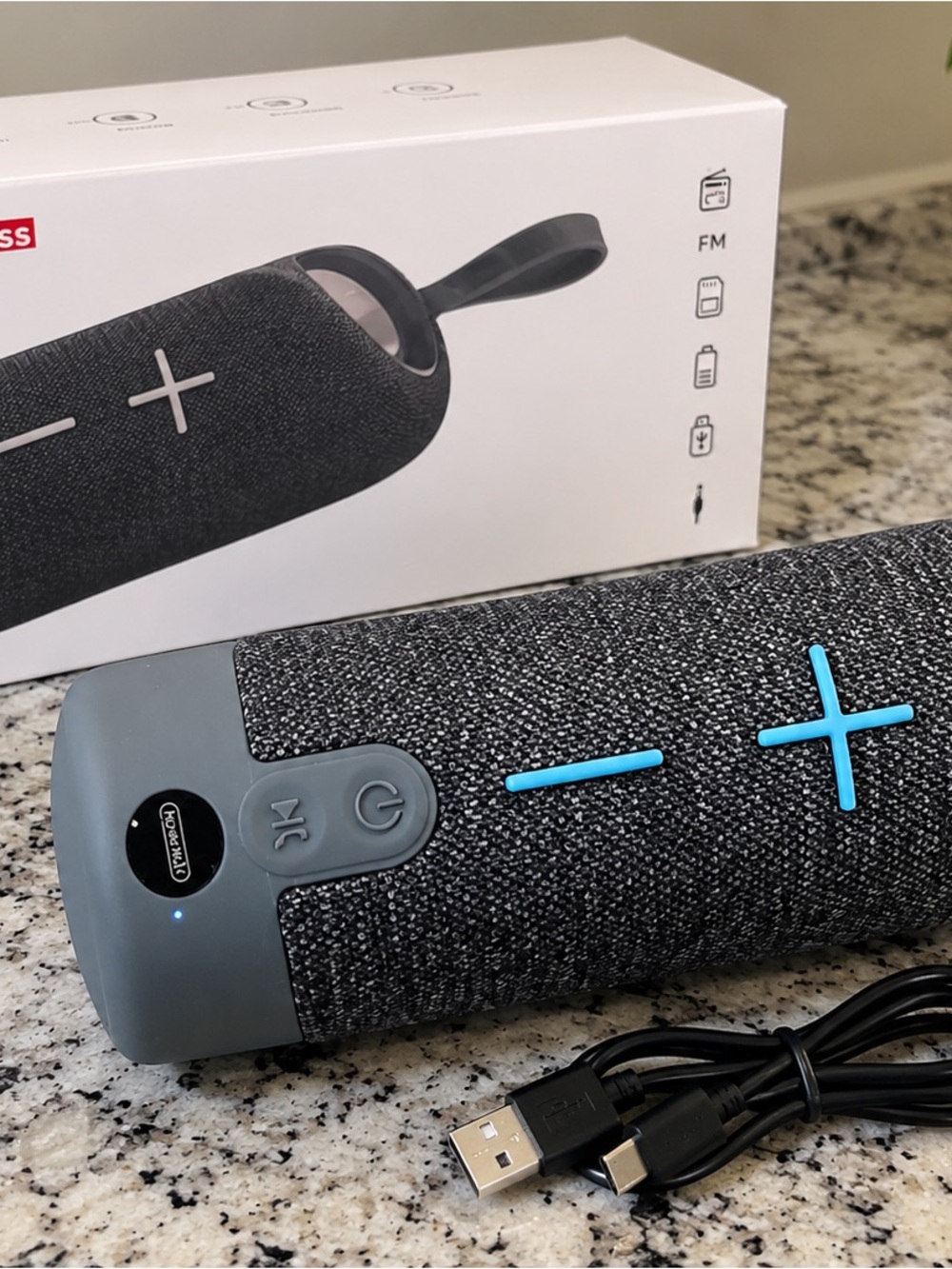 Portable Bluetooth Speaker - Black with Blue Controls
